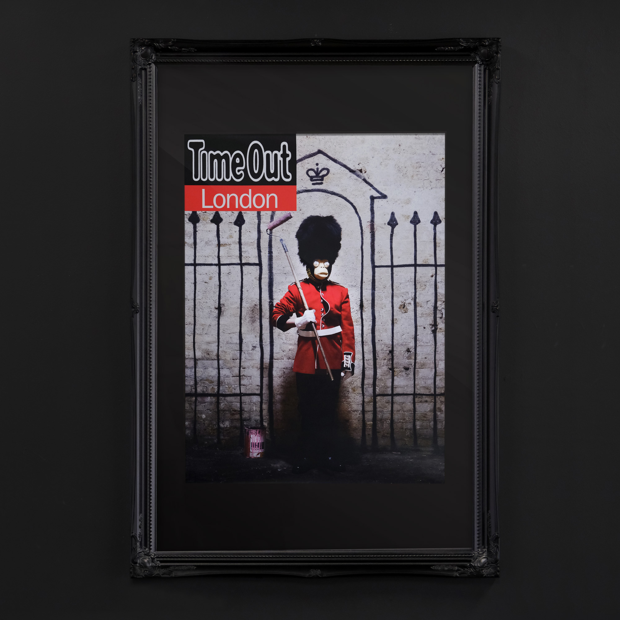 framed poster by Banksy street artist of beefeater soldier